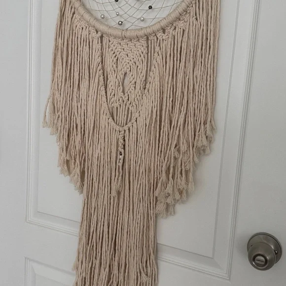 Handcrafted Cream Dreamcatcher with Fringe XL 49 Length - Picture 5 of 9